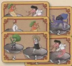 Four-panel illustration showing cartoon characters in various poses, labeled 1 to 4, with numbers 1, 2, and 3 visible.