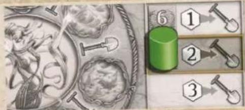 Game interface screenshot showing numbered UI elements including a green cylinder, arrows, and tool icons