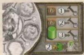 Game interface screenshot showing a grid of numbered items with icons and a green cylinder, likely for a game or task.
