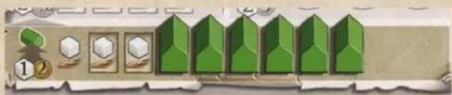 Game interface screenshot showing a sequence of green 3D geometric shapes with numbered labels 1 and 2, likely for a game or simulation.
