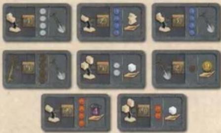 Grid of eight identical game board icons with character and game symbols, arranged in two rows.