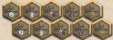 Grid of hexagonal icons with numbered labels, likely representing a game or puzzle layout