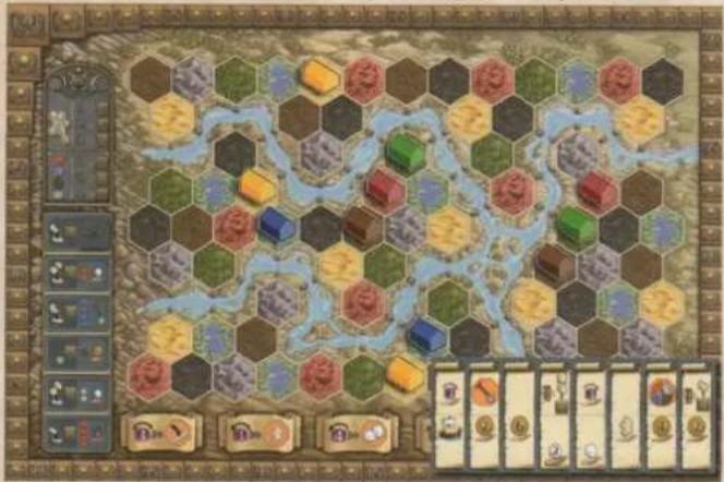 Screenshot of a historical military-themed battle game with hexagonal grid, battle pieces, and player interface elements.