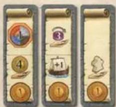 Three identical panels showing icons and numbers, likely representing game or resource features in a game interface.