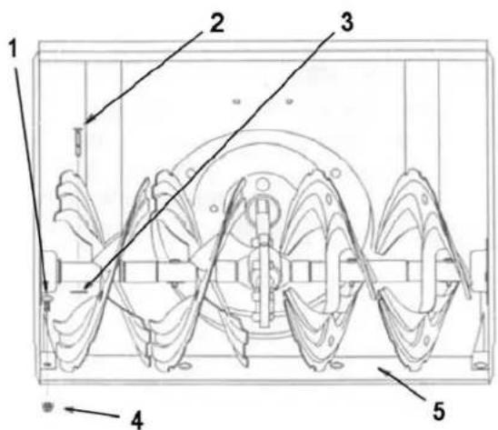 Technical diagram of a mechanical component with numbered parts labeled 1 to 5