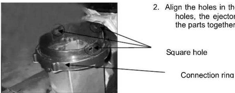 2. Align the holes in the holes, the ejector the parts together Square hole Connection ring