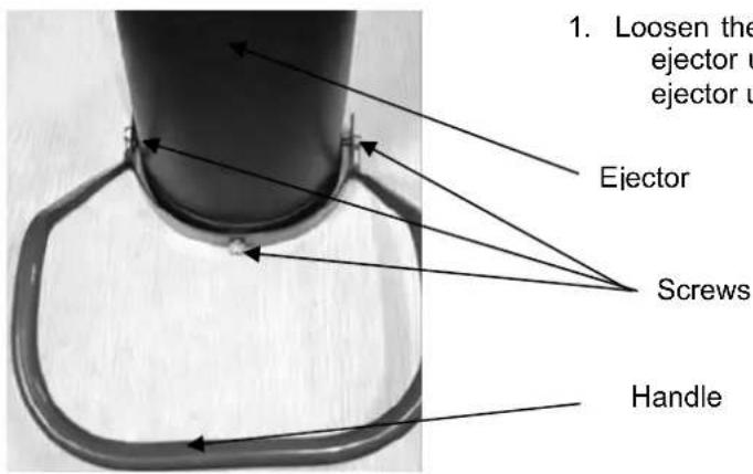 1. Loosen the ejector u ejector u Ejector Screws Handle