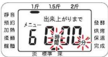 1斤 1.5斤 2斤 静音 預約 加熱 揉麵 醒麵 メニュー 6:00 時間 一分 淡 標準 深 發酵 烘烤 保溫 完成