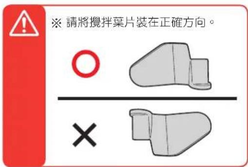 ※ 請將攪拌葉片裝在正確方向。 ○ ×