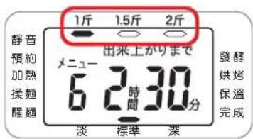 1斤 1.5斤 2斤 静音 預約 加熱 揉麵 醒麵 メニュー 6 2 時間 30 分 淡 標準 深 發酵 烘烤 保溫 完成