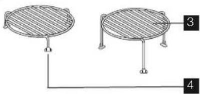 Simple line drawing of two circular objects with legs and supports, connected by a line to labeled points 3 and 4 (no text or symbols on the objects themselves)