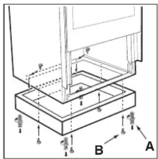 Technical diagram showing a mechanical assembly with labeled components A and B, including force arrows and structural elements.