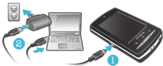 Diagram showing two connected devices: one with a power plug and cable, the other a laptop with an external screen and labeled components.