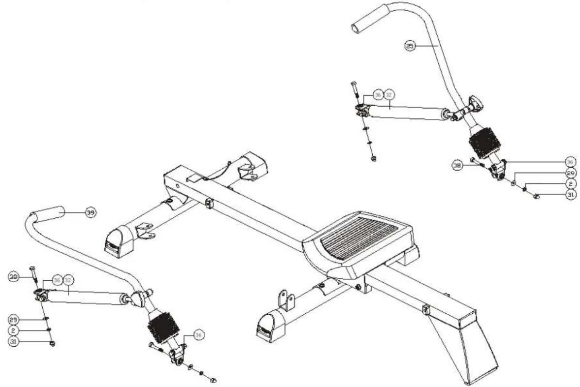 Technical diagram of a stationary exercise machine with numbered components and labeled parts