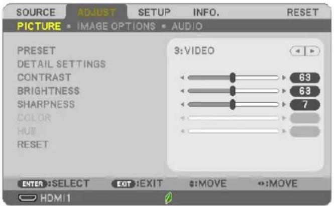 NEC P603X - ⑤ Menu Descriptions & Functions [ADJUST] [PICTURE] - 1