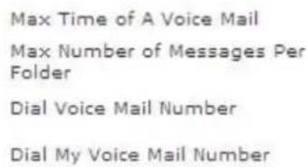 Max Time of A Voice Mail Max Number of Messages Per Folder Dial Voice Mail Number Dial My Voice Mail Number