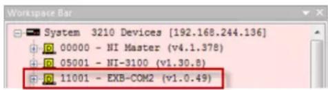 Workspace Bar System 3210 Devices [192.168.244.136] 00000 - NI Master (v4.1.378) 05001 - NI-3100 (v1.30.8) 11001 - EXB-COM2 (v1.0.49)