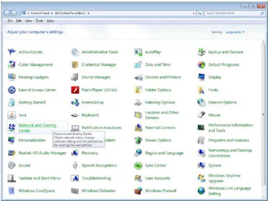 Control Panel > All Control Panel Items > Edit Edit View Tools Help Adjust your computer's settings View by: Large icons Action Center Administrative Tools AutoPlay Backup and Restore Color Management Credential Manager Date and Time Default Programs Desktop Gadgets Device Manager Devices and Printers Display Ease of Access Center Flash Player (32-bit) Folder Options Fonts Getting Started HomeGroup Indexing Options Internet Options Java Keyboard Location and Other Sensors Mouse Network and Sharing Center Notification Area Icons Parental Controls Performance Information and Tools Personalization Network and Sharing Center Check network status, change network settings and set preferences for sharing files and printers. Power Options Programs and Features Realtek HD Audio Manager Recovery Region and Language RemoteApp and Desktop Connections Sound Speech Recognition Sync Center System Taskbar and Start Menu Troubleshooting User Accounts Windows Anytime Upgrade Windows CardSpace Windows Defender Windows Firewall Windows Live Language Setting