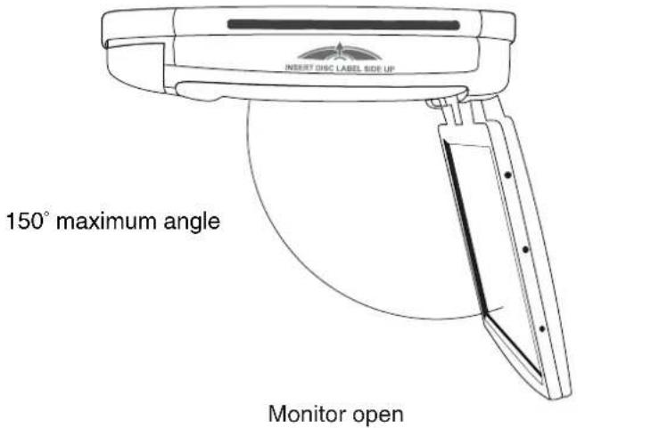 INSERT DISC LABEL SIDE UP 150° maximum angle Monitor open