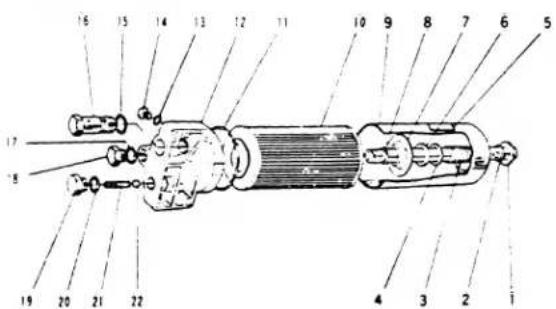 Technical diagram of a mechanical device with numbered components for identification
