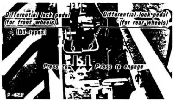 Differential lock pedal (for front wheels) (DT-types) Press to Press to engage Differential-lock pedal (for rear wheels) F-1507