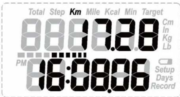 Total Step Km Mile Kcal Min Target 86:00.00 Cm In Kg Lb PM Setup Days Record