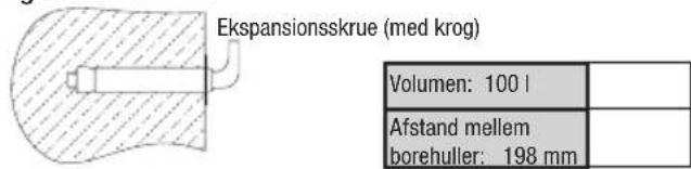 Ekspansionsskrue (med krog) Volumen: 100 l Afstand mellem borehuller: 198 mm