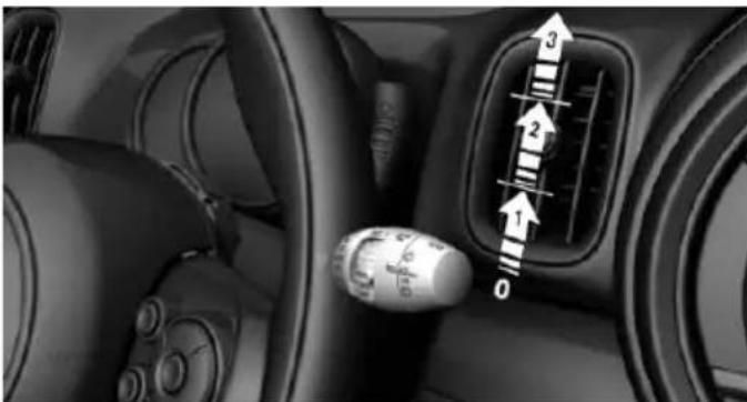 Car interior control panel with numbered directional arrows indicating vehicle movement or flow direction