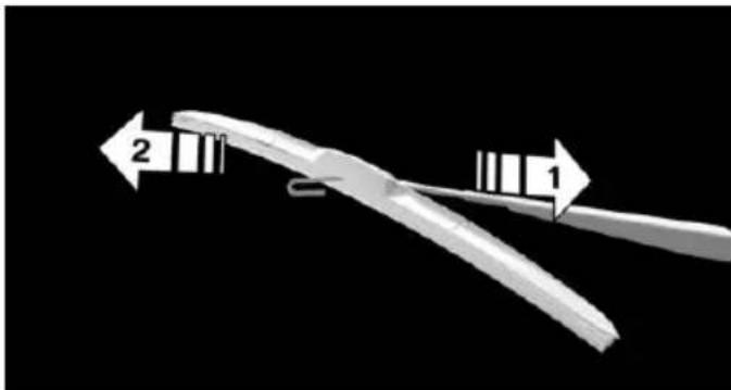 Diagram of a mechanical component with two labeled parts (2 and 1) against a black background, showing no readable text or symbols.