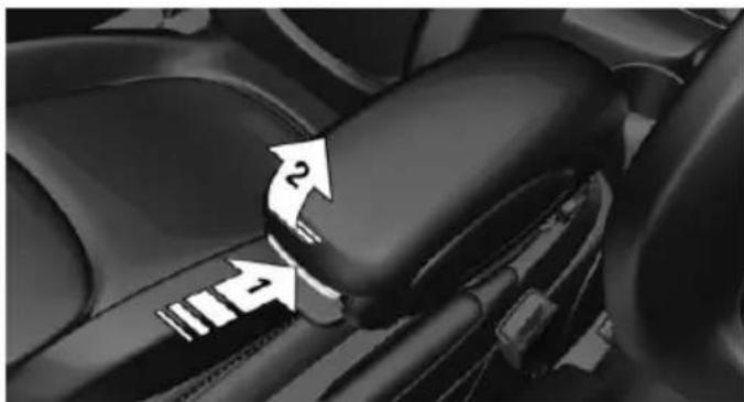 Close-up of a car's rear seat and dashboard with directional arrows indicating rotation (no text or symbols)