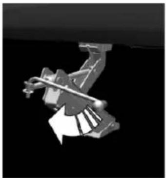 3D rendered mechanical component with articulated arm and mounting base against black background (no text or symbols)