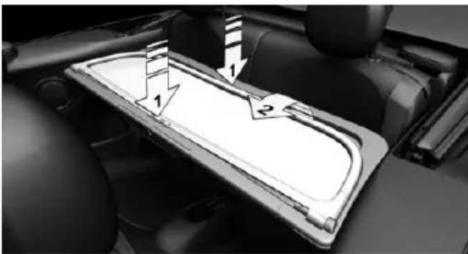 Interior view of a car gear shift lever with labeled parts (1, 2), no visible text or symbols beyond labels
