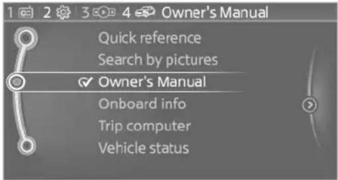 Owner's Manual Quick reference Search by pictures Owner's Manual Onboard info Trip computer Vehicle status