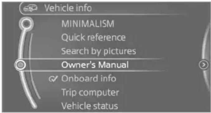 Vehicle info MINIMALISM Quick reference Search by pictures Owner's Manual Onboard info Trip computer Vehicle status