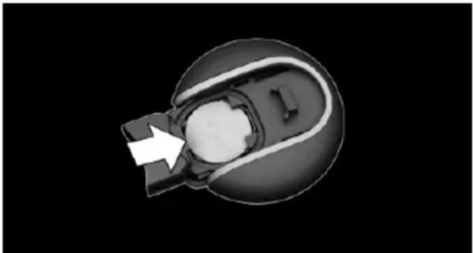 Cross-sectional diagram of a mechanical component with an arrow indicating a specific part (no text or symbols present)