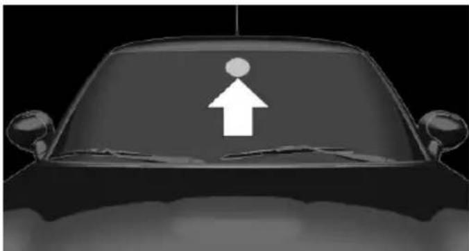 Front view of a car with a white upward arrow on the windshield (no text or symbols)
