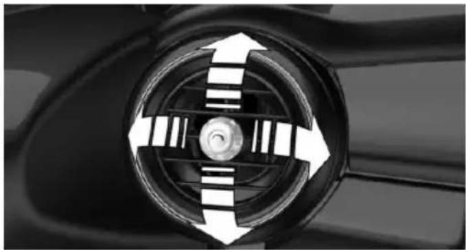 Close-up of a car wheel with directional arrows indicating flow or movement (no text or symbols)
