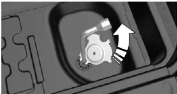 Close-up of a mechanical component with an arrow indicating upward motion (no text or symbols)