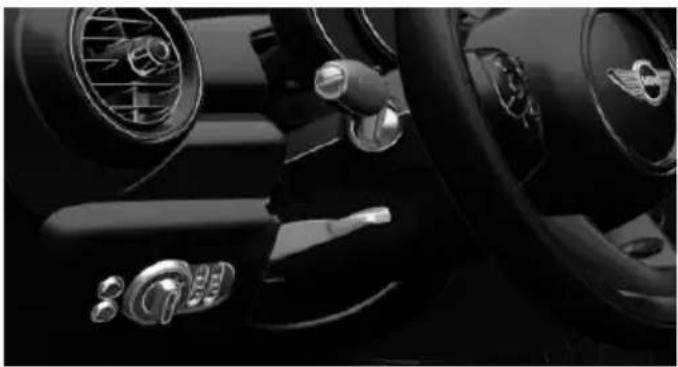Interior view of a car dashboard with steering wheel, dashboard, and steering wheel (no visible text or symbols)