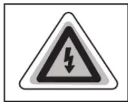Warning sign depicting a lightning bolt symbol indicating electrical hazard or current risk
