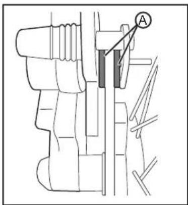 Technical diagram showing mechanical assembly with labeled component A and directional arrow
