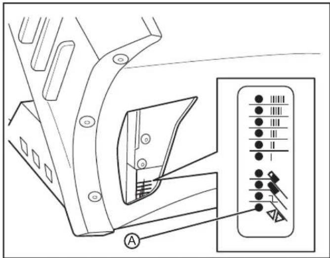 Technical diagram showing a mechanical component with labeled parts and an inset control panel with icons