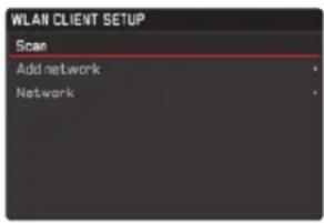 WLAN CLIENT SETUP Scan Add network Network