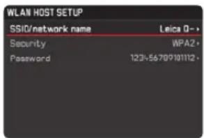 WLAN HOST SETUP SSID/network name Leica 0-* Security WPA2- Password 123-56709101112-