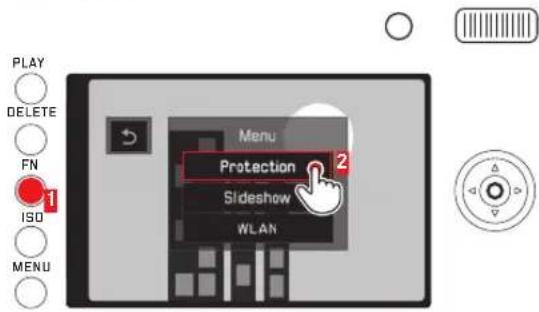 PLAY DELETE FN ISO MENU Menu Protection Slideshow WLAN 1 2