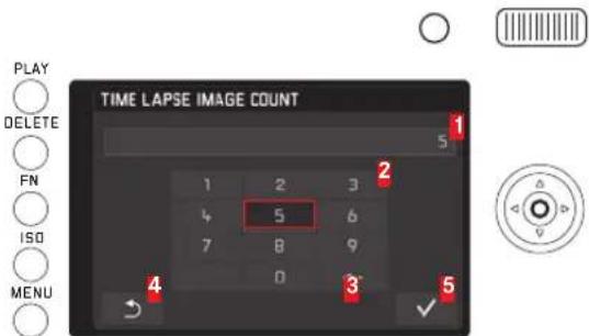 PLAY DELETE FN ISO MENU TIME LAPSE IMAGE COUNT 1 5 2 4 5 6 7 8 9 0 3 5