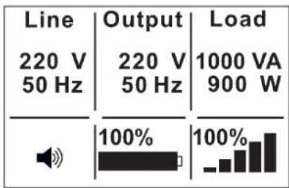 Line 220 V 50 Hz Output 220 V 50 Hz Load 1000 VA 900 W 100% 100%