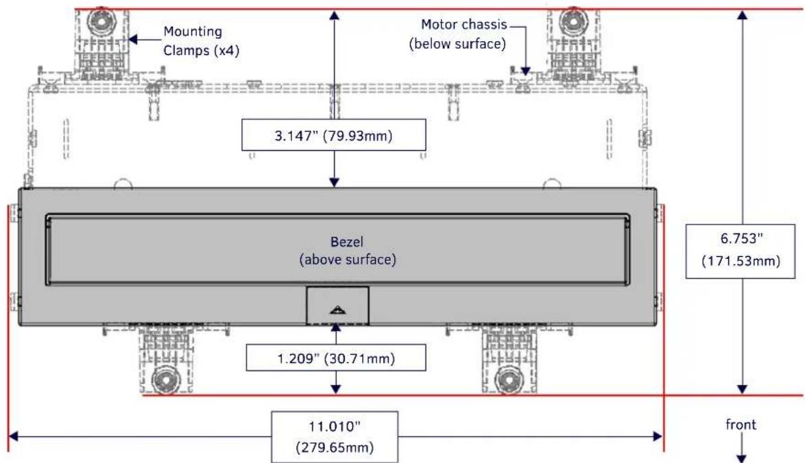 Mounting Clamps (x4) Motor chassis (below surface) 3.147" (79.93mm) Bezel (above surface) 1.209" (30.71mm) 6.753" (171.53mm) 11.010" (279.65mm) front