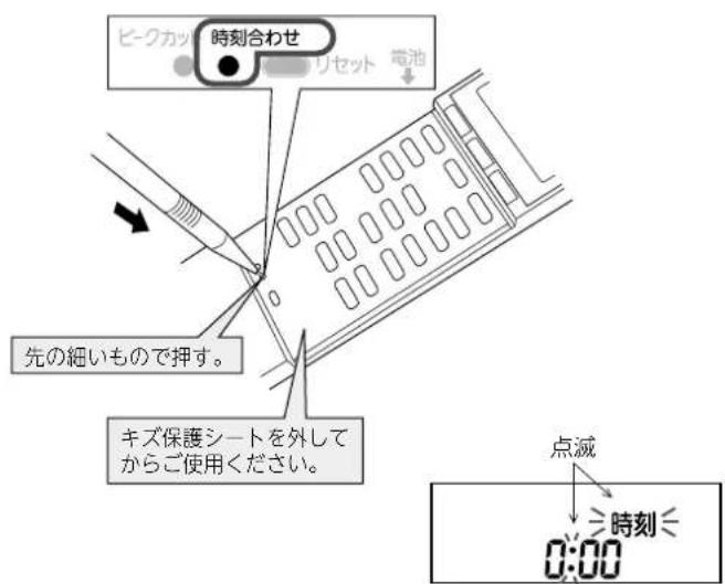 ビ-クカッ 時刻合わせ リセット 電池 先の細いもので押す。 キズ保護シートを外して からご使用ください。 点滅 0:00 時刻