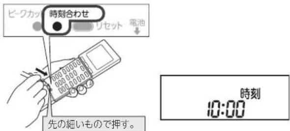 ビ-クカッ 時刻合わせ リセット 電池 先の細いもので押す。 時刻 10:00
